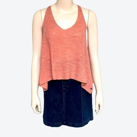 American Eagle Outfitters Knitted Crop Top Tank Peach Loose Fit Hi Lo Sides Sz M - Picture 1 of 9